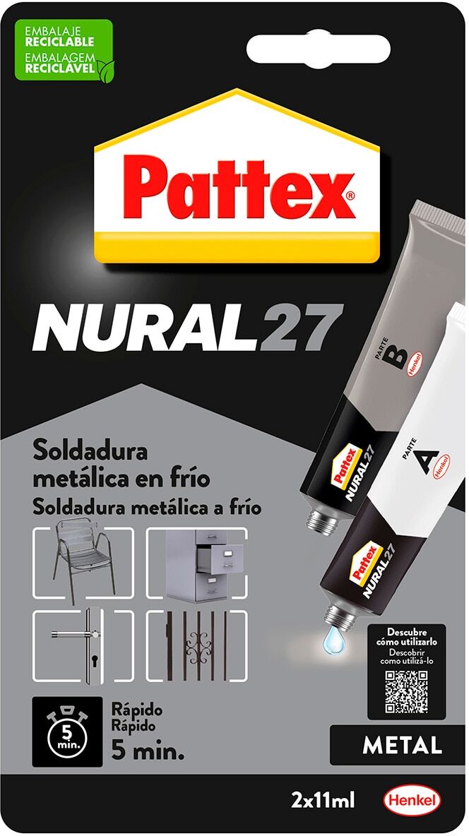 Pattex Nural 27 Soldadura Metálica en Frío.  (44 ml) Gris