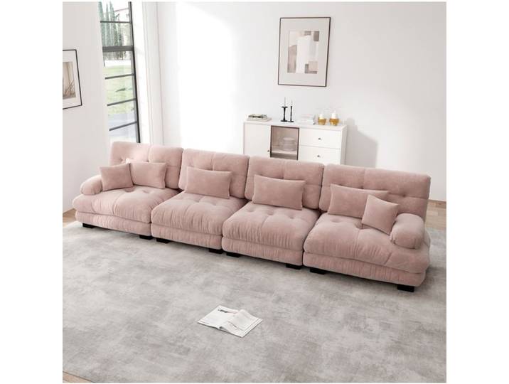 Canape Modulaire 4 Places Chenille Rose Canape Vintage FloraGrace Pour Salon Ou Bureau Assise Profonde 406x77x81cm