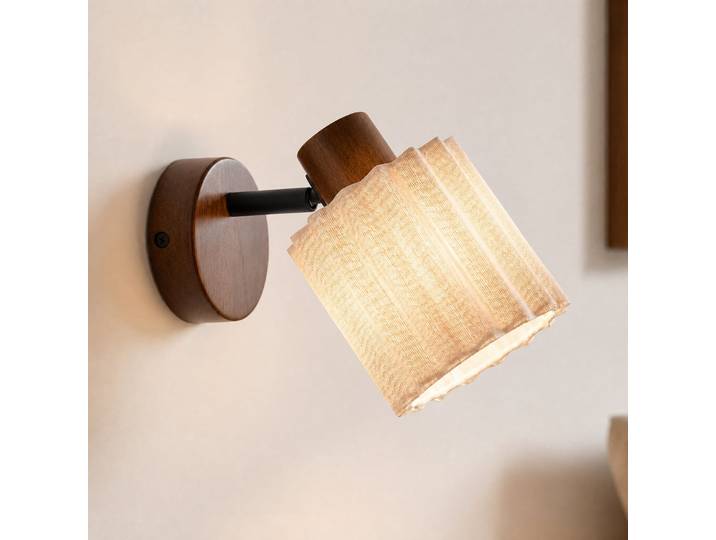 Shiloh Wandstrahler, Holz, Leinen, walnuss/beige, E14 - Lindby - Wohnzimmer - Modern - Stoff / Textil - Einflammig