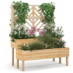 Helloshop26 - Hochbeet mit 2 Ebenen 109 x 62 x 135 cm mit Rankgitter und Drainage Naturholz-Design