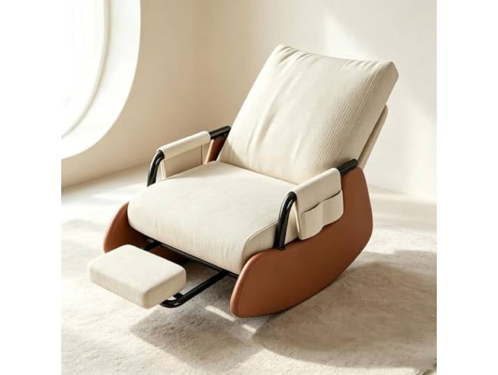 LCNDKF Relaxsessel mit Hocker mit Ausziehbarer Beinablage Wohnzimmersessel mit harmonischer Wippfunktion und durchdachter Seitenaufbewahrung.