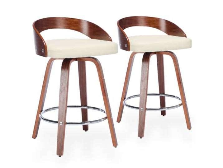 Drehbarer Barhocker 2er Set Polsterhocker mit PU Leder Sitzfläche, Holz niedrige Rückenlehne, Holzbeine mit Filzgleitern, Metall-Fußring, Retro Industriestil Barstuhl Set für Küche und Bar (Beige)