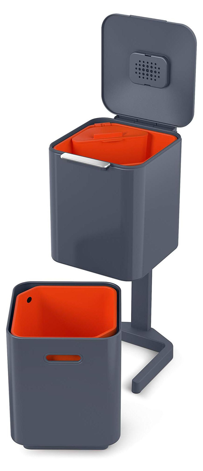Joseph Joseph IntelligentWaste Totem Compact 40 Vuilnisbak met geïntegreerde recyclingcontainer, 40 liter, grafietgrijs