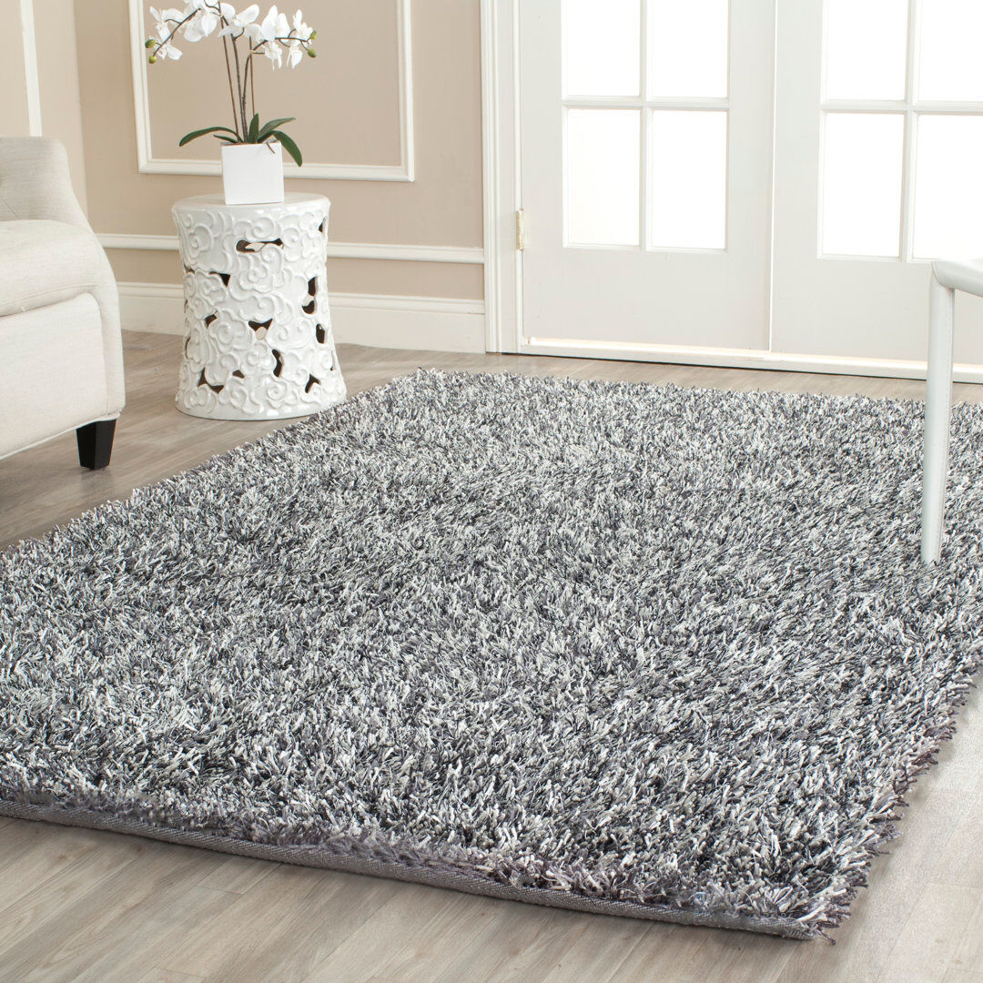 Mercer41 Callie Solid Colour Hand Woven Area Rug Platinum / Ivory Rectangle 91 x 152cm
