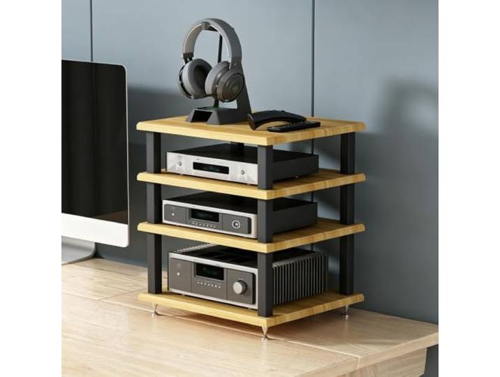 YHTCSXMD HiFi Rack, Audio Rack mit Holzablagen in 2/3/4 Ebenen Holzablagen und Metallrahmen mit Metallspitzen; Audio Geräte Rack für Wohnzimmer, Arbeitszimmer oder Büro