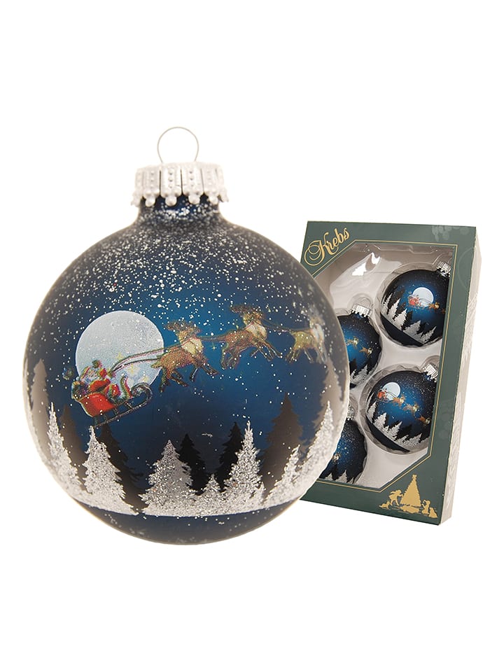 Krebs Glas Lauscha Christbaumkugeln in Dunkelblau/ Gold - 4 Stück - onesize