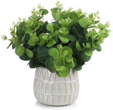 "Enova Home Artificial Eucalyptus Plant Arrangement In Round Tapered Ceramic Pot with Faux Water - 10""H x 10""W x 10""D - Green"