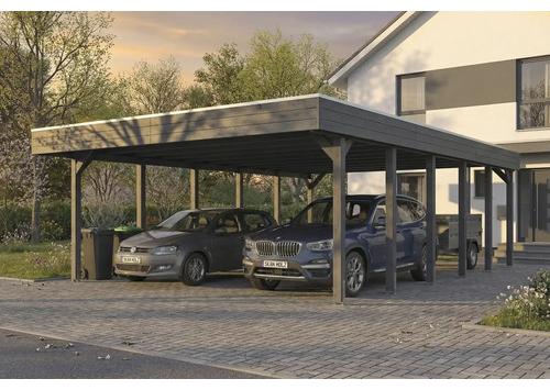 Doppelcarport SKAN HOLZ Friesland inkl. Pfostenanker 546 x 860 cm schiefergrau