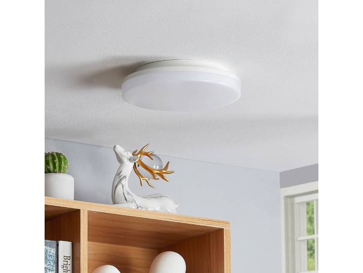 Prios Artin LED-Deckenlampe, Sensor, rund, 22 cm PRIOS, weiß / opal, für Badezimmer, Kunststoff, Modern, Deckenlampe mit Sensor