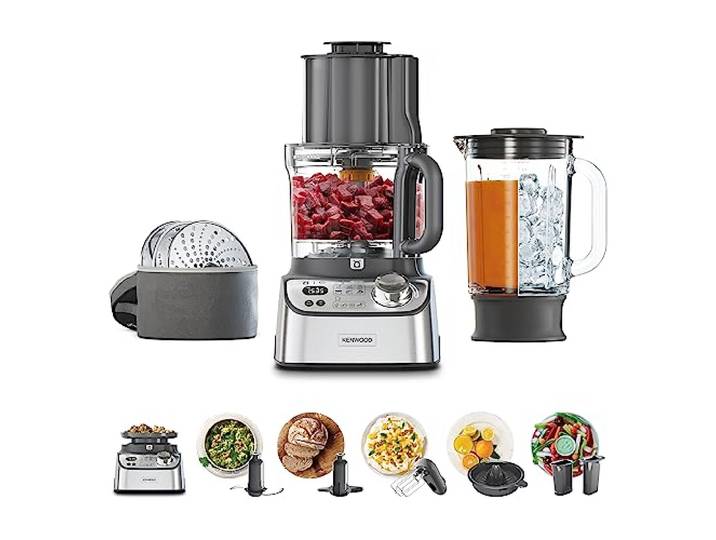Kenwood MultiPro XL Weigh+ - Küchenmaschine 1000W 3L Schüssel 11 Teile 1,5l Mixer, Waagschale, Timer, 3 Scheiben, Messer, Knetwerkzeug, Doppel-schneebesen, Zitruspresse, Express Dice, FDM72.990SS