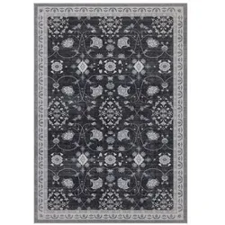 Teppich Kurzflor VERNANTE florale Ornamente Vintage 160 x 230 cm Schwarz-Creme-Grau gekettelt waschbar 30 Grad Wartezone | Kadima Design