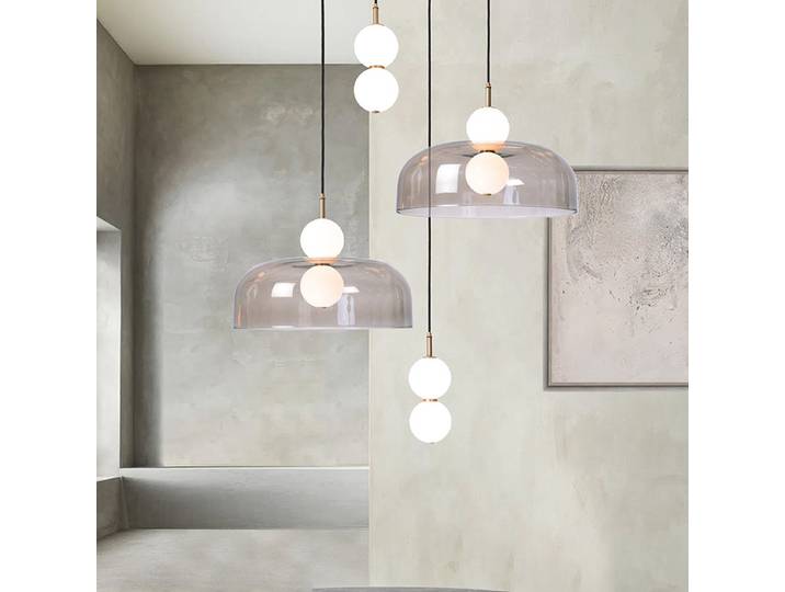 Lampe suspendue en verre en forme de O CLUSTER, design nordique, luminaire décoratif d'intérieur, idéal pour un salon, un duplex, un restaurant ou un hôtel