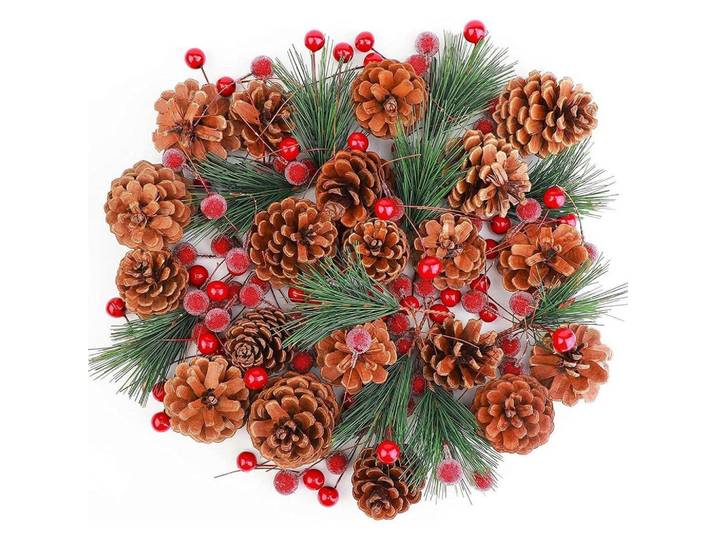 Weihnachtsdeko Set 130 Teile mit Tannenzweigen, Beeren und Tannenzapfen, Mehrfarbig, Kunststoff, 10 cm, Dekoration, Blumen & Blumentöpfe, Kunstpflanzen
