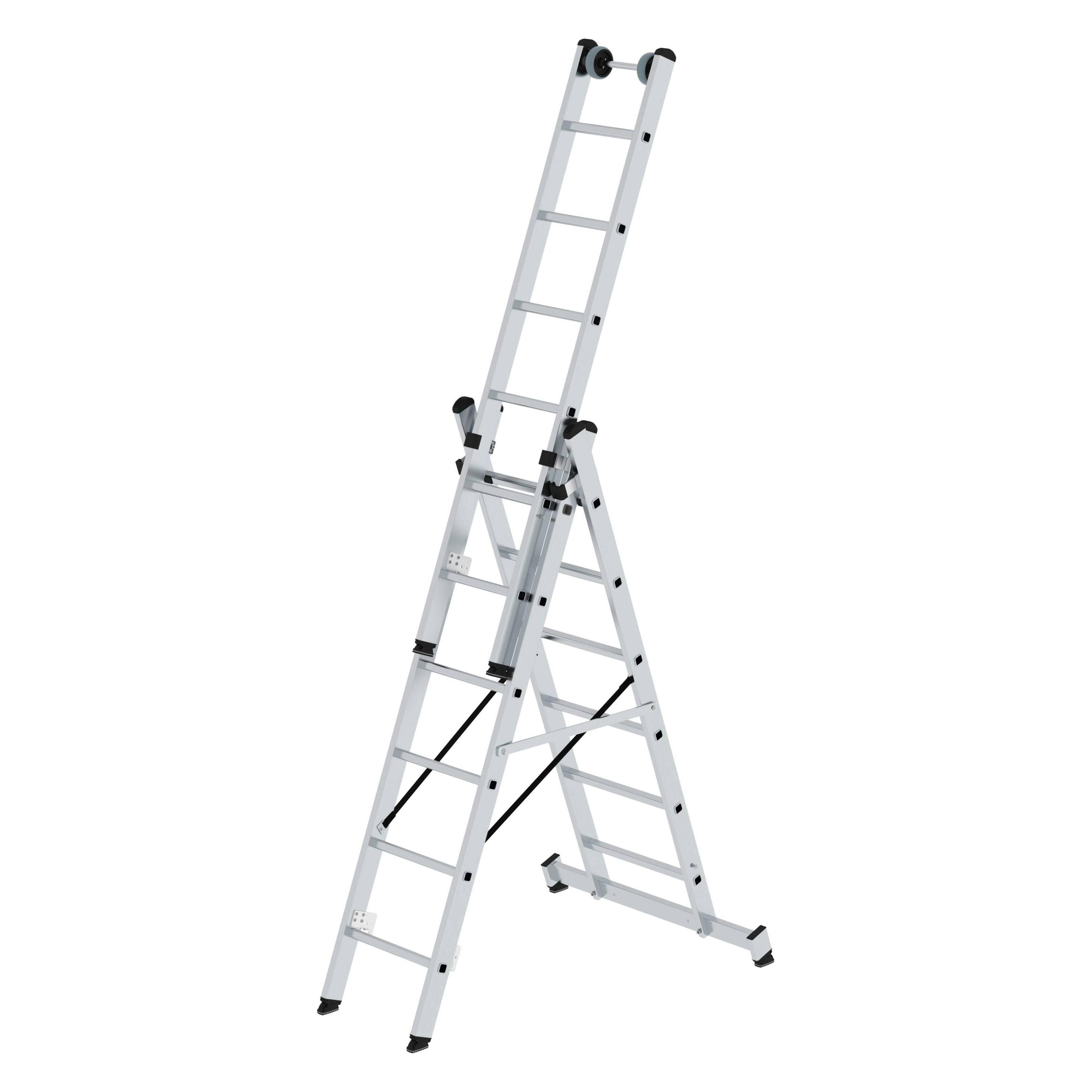 Munk Sprossen-Mehrzweckleiter 3-teilig mit nivello-Traverse und Wandlaufrollen 3x6 Sprossen (Mehrzweckleiter, 306.70 cm) (228733)