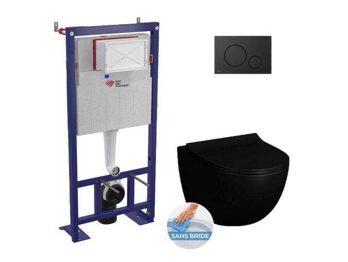 Pack WC bâti-autoportant, WC Sento noir mat sans bride, Abattant softclose, Plaque noire SMART-BlackSento-2