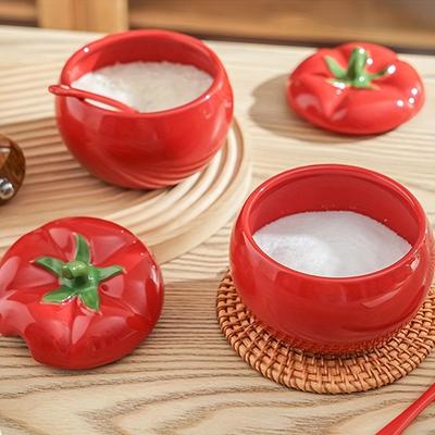 Perfect Picks Market Tomato Ceramic Sugar Bowl With Spoon, Storage Spice Jar, Kitchen Dining Table Seasoning Container, Christmas Decorative Tomato Ceramic Sugar Bowl With Spoon, Storage Spice Jar, Kitchen Dining Table Seasoning Container, Christmas Decor