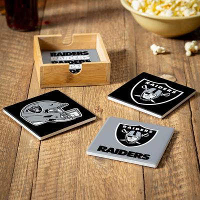 Evergreen Las Vegas Raiders 4-Piece Ceramic Coasters Set with Wood Caddy