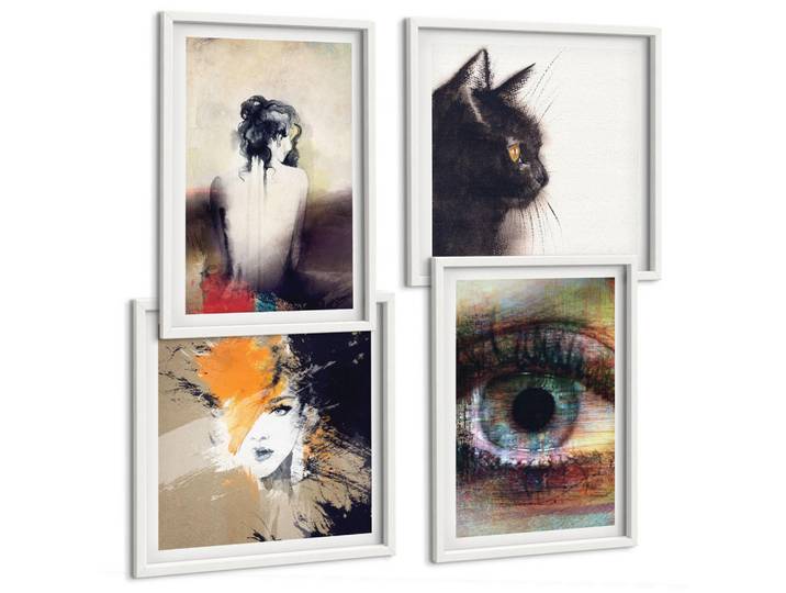 Tulup Bilder SET 4er Set - 50x50 cm & 40x60 cm Weißer Rahmen - Porträt einer Frau, Auge, Farben, Emotionen, Kunststoff, Rechteckig, 50x50 cm, Fotografie, Bilder & Rahmen, Bilder
