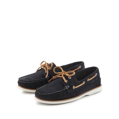 Bootsschuh ELBSAND "Lederschuhe", Herren, Gr. 42, Rindsleder, blau (marine), Obermaterial: 100% Rindsleder. Decksohle: 100% Lederimitat. Futter: 100% Rindsleder. Laufsohle: 100% Synthetik, kontrastfarbene Details, unifarben, Schuhe Bootsschuh,...