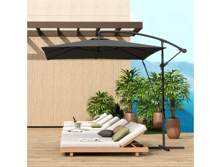 Outsunny Parasol Déporté 2,5x2,5m Gris Baleines Base Croix