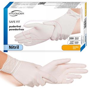Franz-Mensch Einmalhandschuhe Safe Fit, weiß, 200 Stück, Nitril, chemikalienbeständig, lebensmittelecht, Größe L