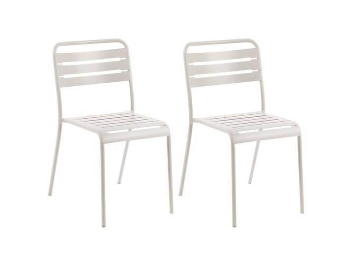 Beliani Gartenstuhl 2er-Set Metall Hellbeige Lefkada, Beige, 38x80x54 cm, Gartenmöbel, Gartensessel, Gartenstühle