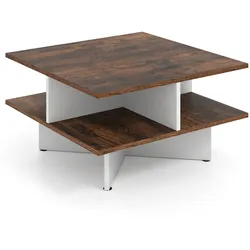 Helloshop26 - Quadratischer Couchtisch mit 2 Ablagen 60 x 60 cm mit cleverem Stauraum und ergonomischer Sitzfläche rustikaler Stil 20_0013758