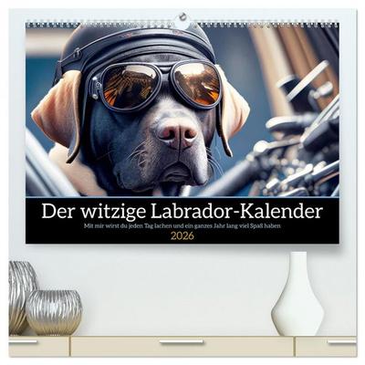 Der witzige Labrador-Kalender (hochwertiger Premium Wandkalender 2026 DIN A2 quer), Kunstdruck in Hochglanz