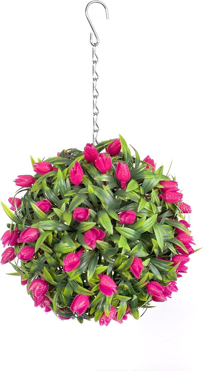 Kunstmatige Tulip Bloem Topiary Bal Roze 24 cm voor Decoratie