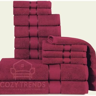 Cozy Trends 12 Piece Towel Set 600 GSM Long-Staple Combed Cotton Absorbent Bath Towels