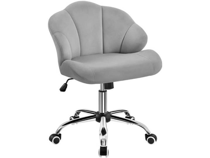 YAHEETECH Chaise de Bureau Gris clair en Velours Inclinable à Roulettes Chaise Capitonné Réglable Fauteuil Bureau Design Coquillage