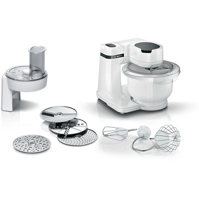 BOSCH Küchenmaschine "MUMS2EB01 MUM Serie 2", weiß, B:26,6cm H:26,6cm T:27,7cm, Küchenmaschinen, Durchlaufschnitzler, 3 Reibescheiben, Patisserieset Edelstahl, Küchenmaschine