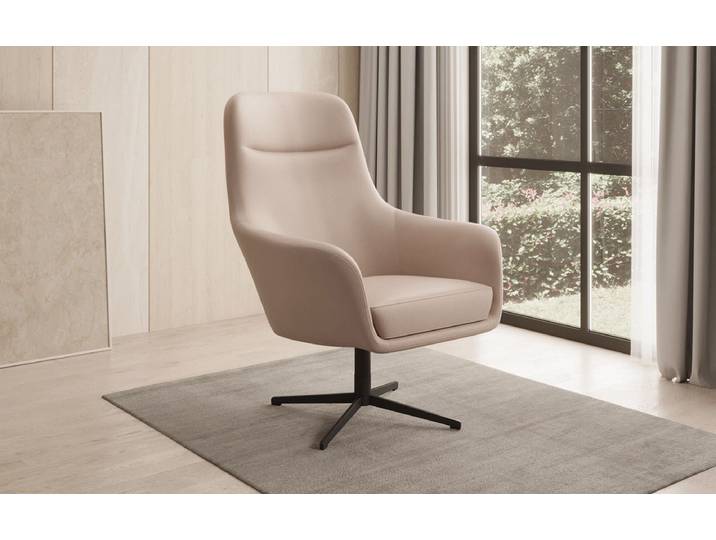 Designer Sessel Ren 360° Drehfunktion in Echtleder - Rosé - Echtleder - Luxusbetten24