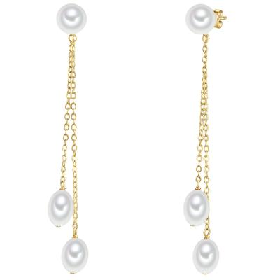 Paar Ohrhänger VALERO PEARLS "Set: VP845", gelb (gelbgold), Ohrringe, Damen, 66,3mm, Silber 925 (Sterlingsilber), mit Süßwasser-Zuchtperlen