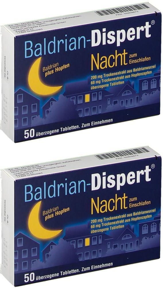 Baldrian-Dispert Baldrian Dispert Nacht zum Einschlafen üb.Tabl. 2x 2x50 St Überzogene Tabletten
