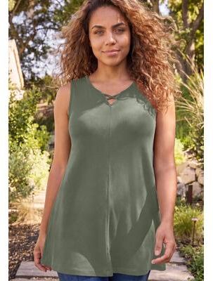 Plus Size Women's Crisscross Timeless Tank by Catherines in Olive Green (Size 3X)