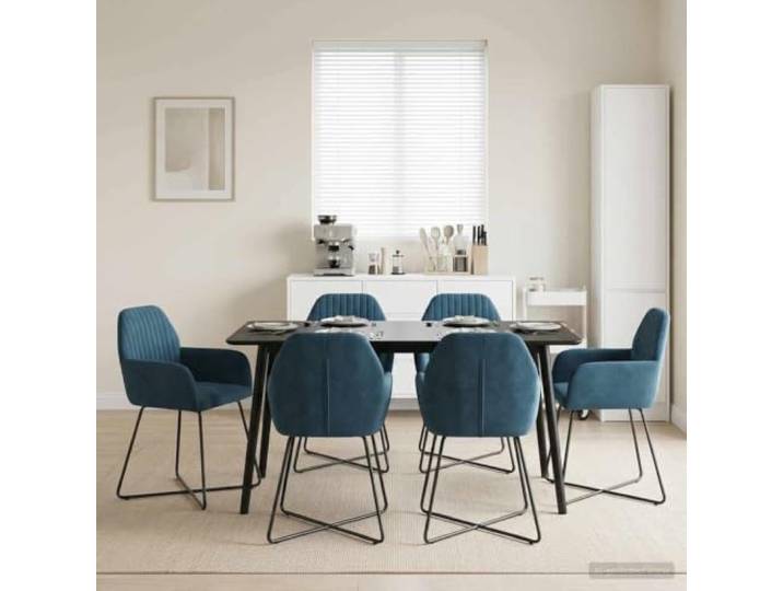KTHLBRH 6er Set Esszimmerstühle Samt Blau 55 x 50 x 84 cm mit Metallrahmen Veloursbezug, Metallrahmen, ergonomische Form, pflegeleichte Oberfläche, kompakte Abmessungen