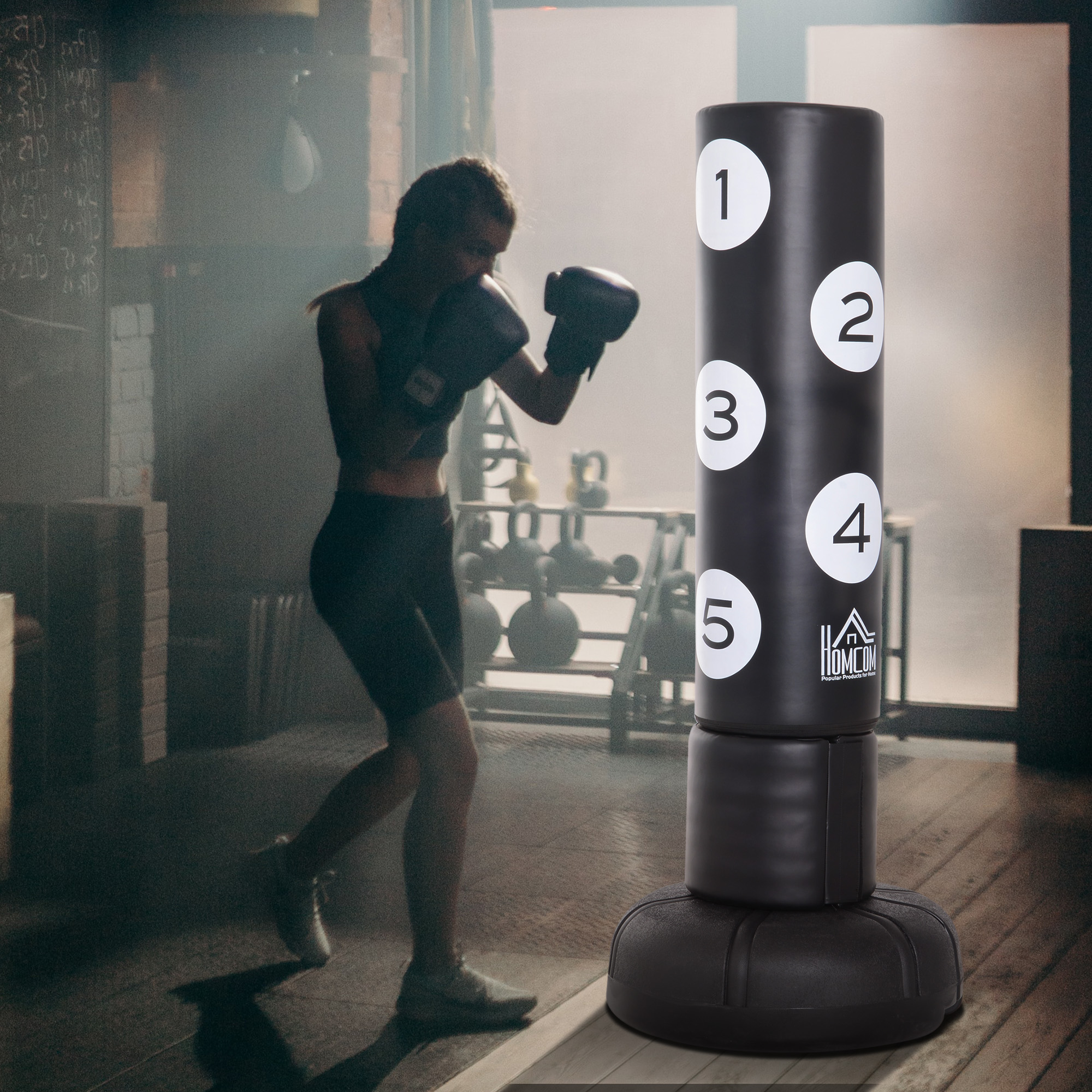 Homcom Sacco da Boxe da Terra per Fit Boxe e Arti Marziali, 70x70x176cm, Nero