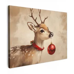 LEINWANDBILD Weihnachten - Hirsch - Geweih - Weihnachtskugel - Rentier Wandbild 40x30 cm