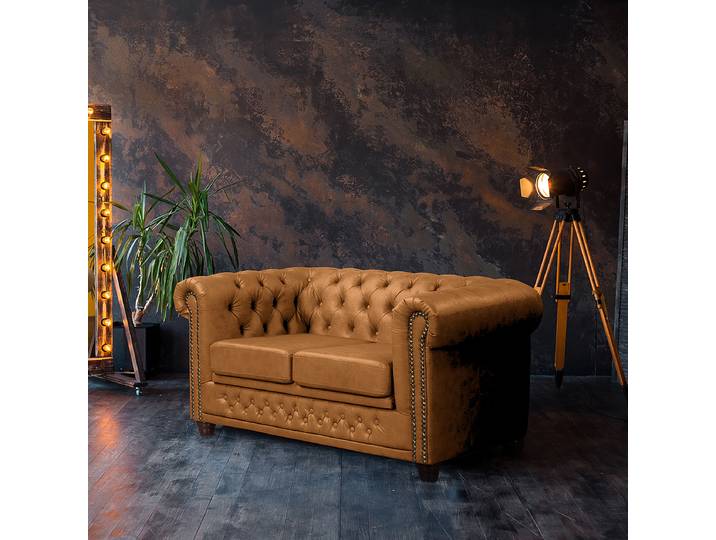 2-Sitzer Sofa Braun Kunstleder Giana 148 x 72 x 86cm Schlaffunktion für dauerhafte Nutzung Industrial