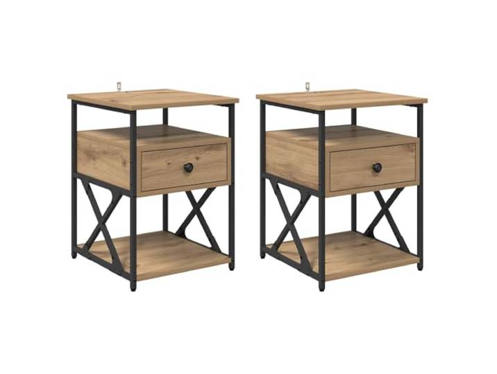 LMTYOENFG Nachttisch 2er Set Artisan-Eiche 40x42x55 cm Holzwerkstoff Vielseitige Nachtkonsole fürs Schlafzimmer mit offenen Ablagefächern und Metallbeinen für geordneten Stauraum am Bett.