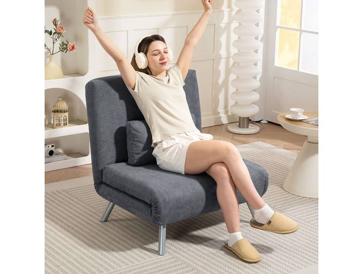 HOMCOM Fauteuil-Lit 2-en-1 Tissu Gris Foncé avec Coussin