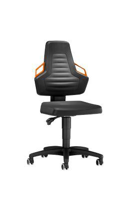 Arbeitsdrehstuhl, Rollen, PU-Schaum schwarz, Griffe orange