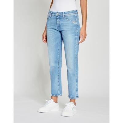 Boyfriend-Jeans GANG "94NADIA cropped", Damen, Gr. 27, Normalgrößen, blau (truly blau spring), 90% Baumwolle, 4% Elasthan, 6% Polyester, unifarben, Ballonform lang, Jeans, im 5-Pocket-Style