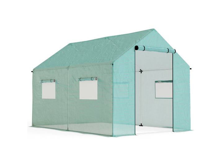 Outsunny Foliengewächshaus, 2 x 3 x 2 m Gewächshaus, Treibhaus mit Rollfenster, Rolltür, Grün, Metall, 300x200x200 cm, Gartenzubehör, Gartenhäuser & Gewächshäuser
