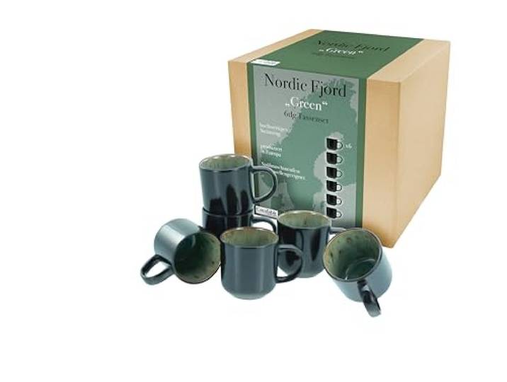 CreaTable\, 21558\, série Nordic Fjord Green\, service de vaisselle 6 pièces\, ensemble de mugs en grès.