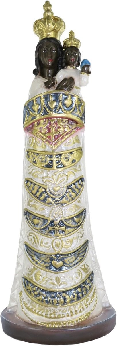Handgeschilderd Madonna Beeld - Zwarte Madonna - Parelmoer Zwart - Hoogte: 30 cm