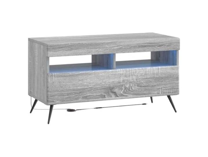 GKHPYURE TV-Schrank Sonoma aus Holz, modernes Design, Grau Um 90 ° drehbare Türen, flexible LED-Leuchten, großer Raum, feuchtigkeitsbeständige Oberfläche, schlankes Design, nur innen