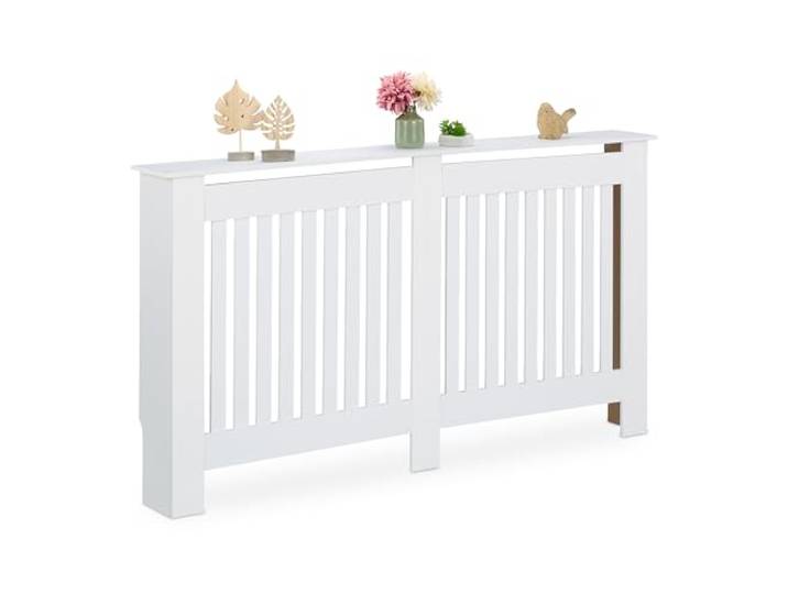 Relaxdays Cache-radiateur\, superbe design\, tablette pratique\, en MDF\, H x L x P : 83 x 152 x 19 cm\, blanc