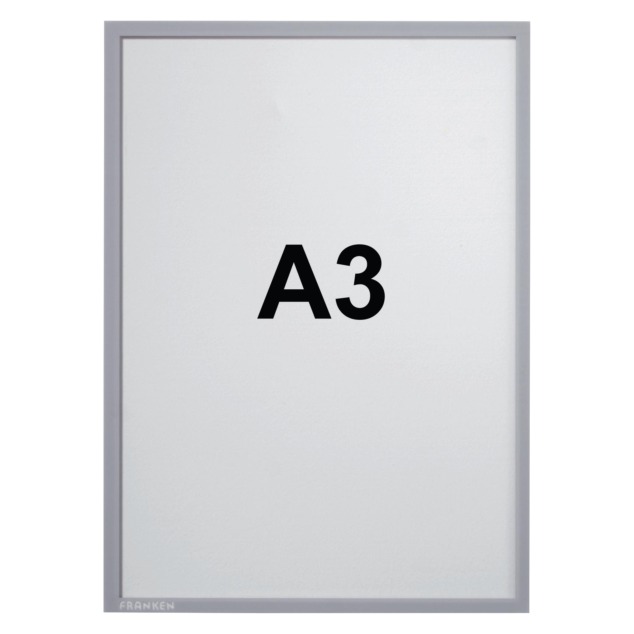 Franken Magnet-Tasche FRAME IT X-tra!Line, DIN A3, grau Dokumentenhalter, transparent, magnetisch, Hartfolie (A3) (ITSA3M 12)